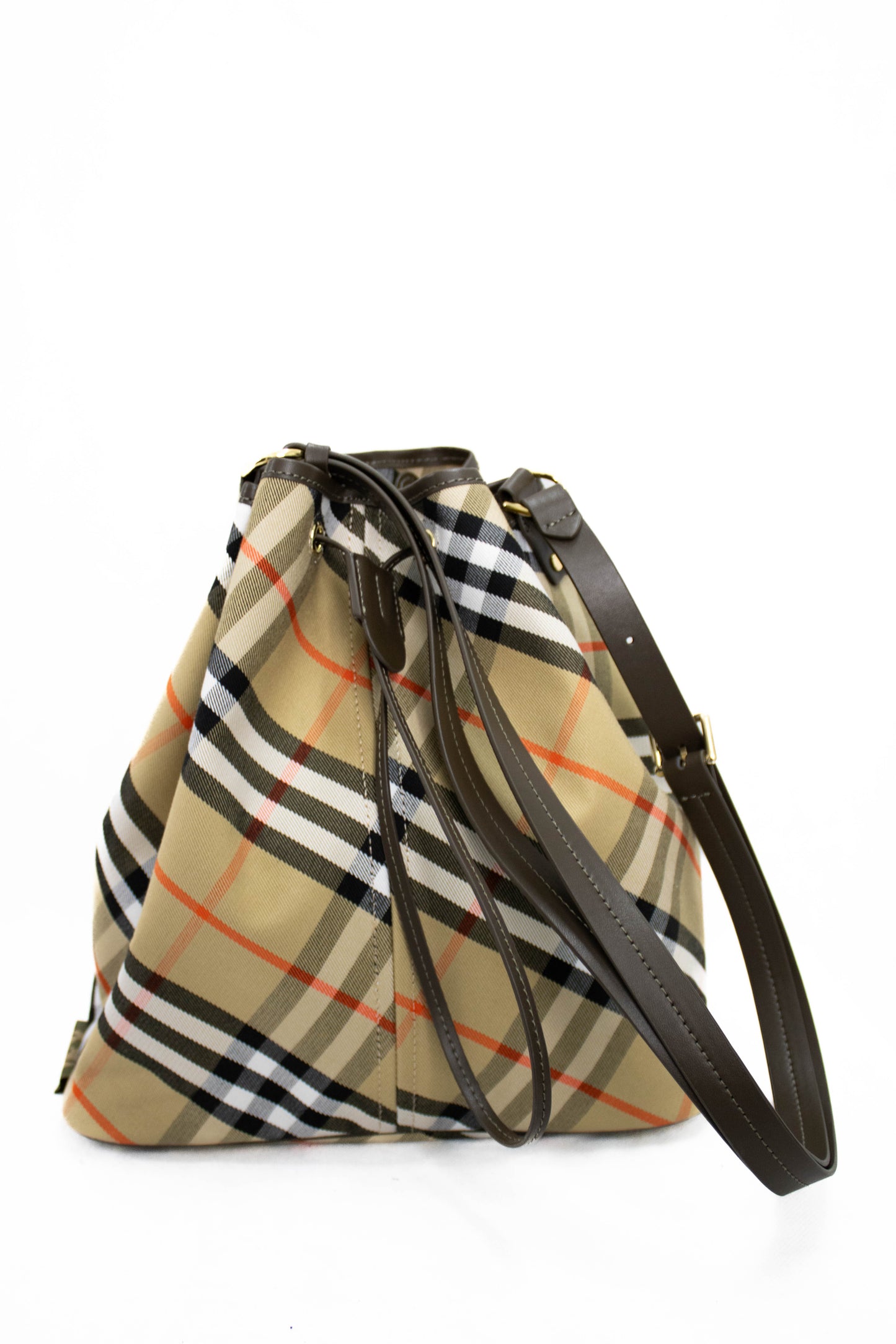 BURBERRY Borsa a secchiello media Check Lichen