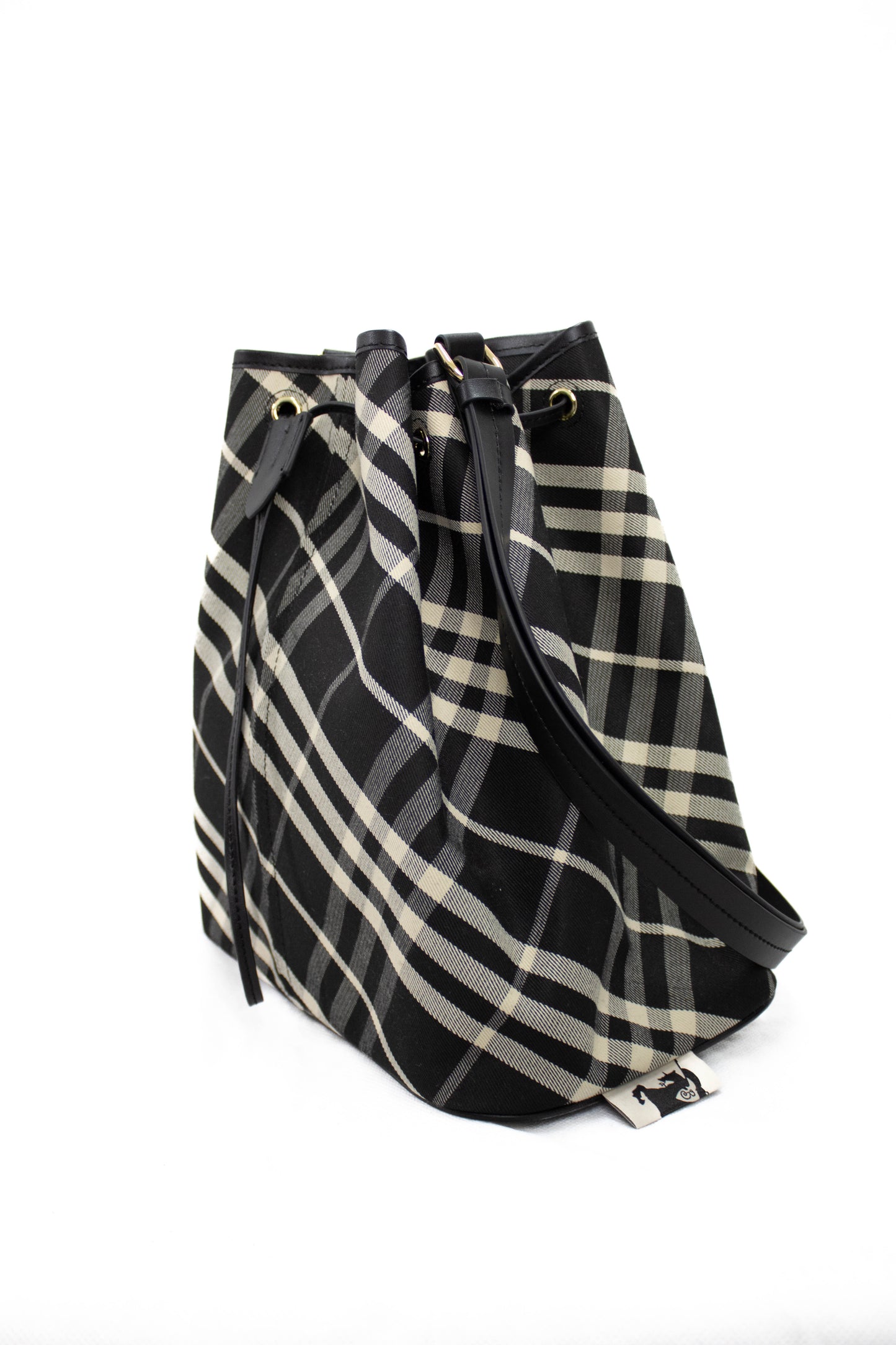 BURBERRY Borsa a secchiello media Check nera