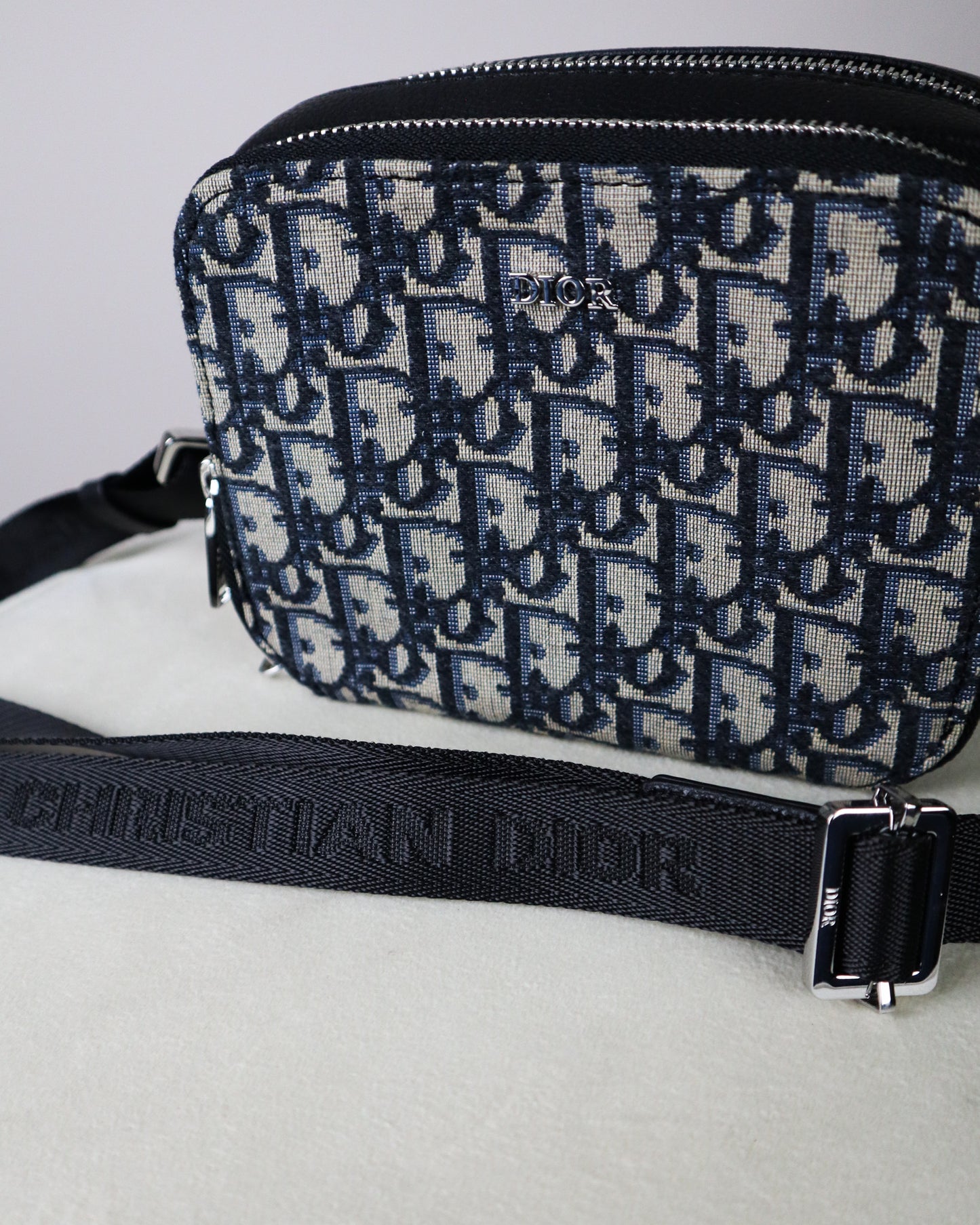 DIOR Borsa a tracolla Safari Jacquard Dior Oblique beige e blu