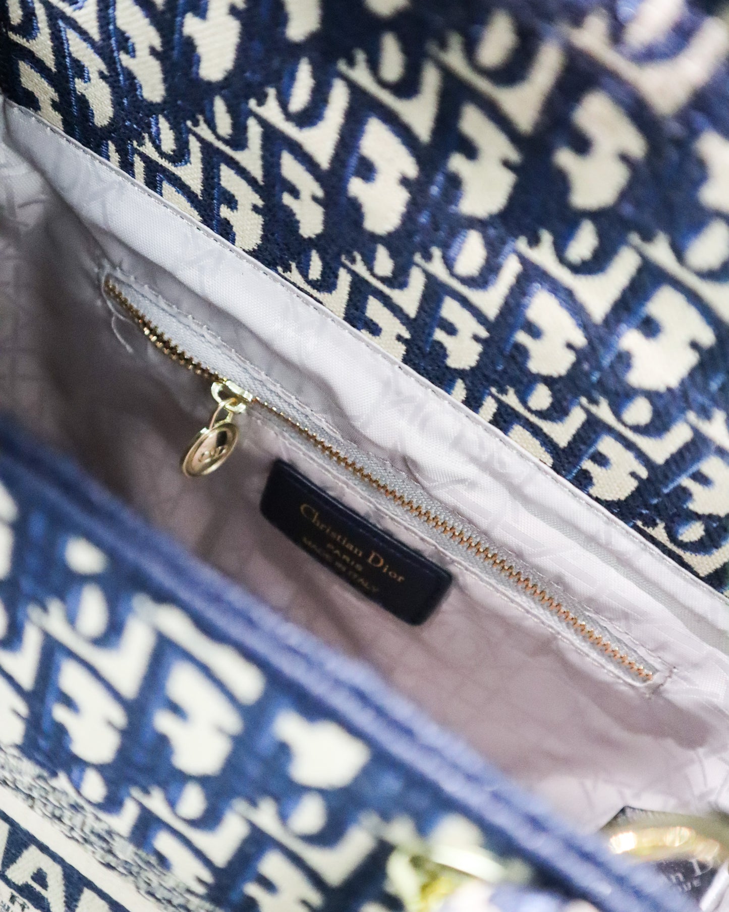 DIOR Borsa media Lady D-Lite Ricamo Plan de Paris blu e beige