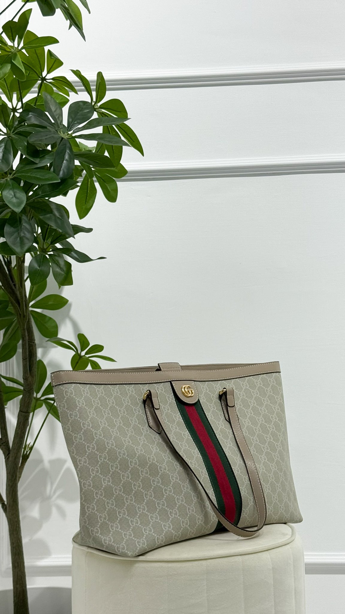 GUCCI Borsa shopping Ophidia GG beige e bianca