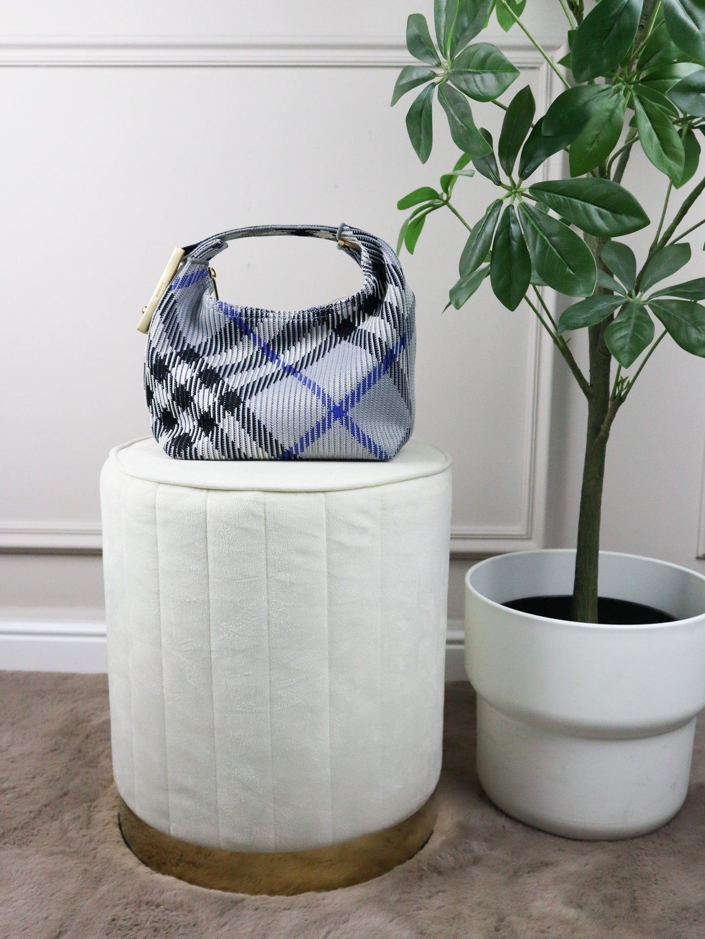 BURBERRY Borsa Tote Peg Mini a Quadri celeste