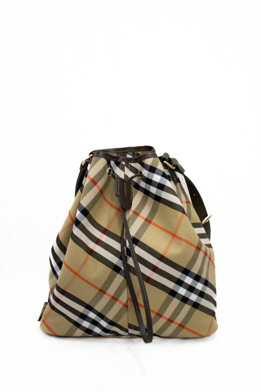 BURBERRY Borsa a secchiello media Check Lichen
