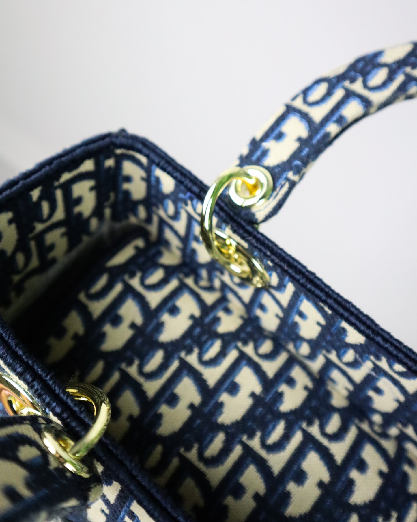 DIOR Borsa media Lady D-Lite Ricamo Plan de Paris blu e beige