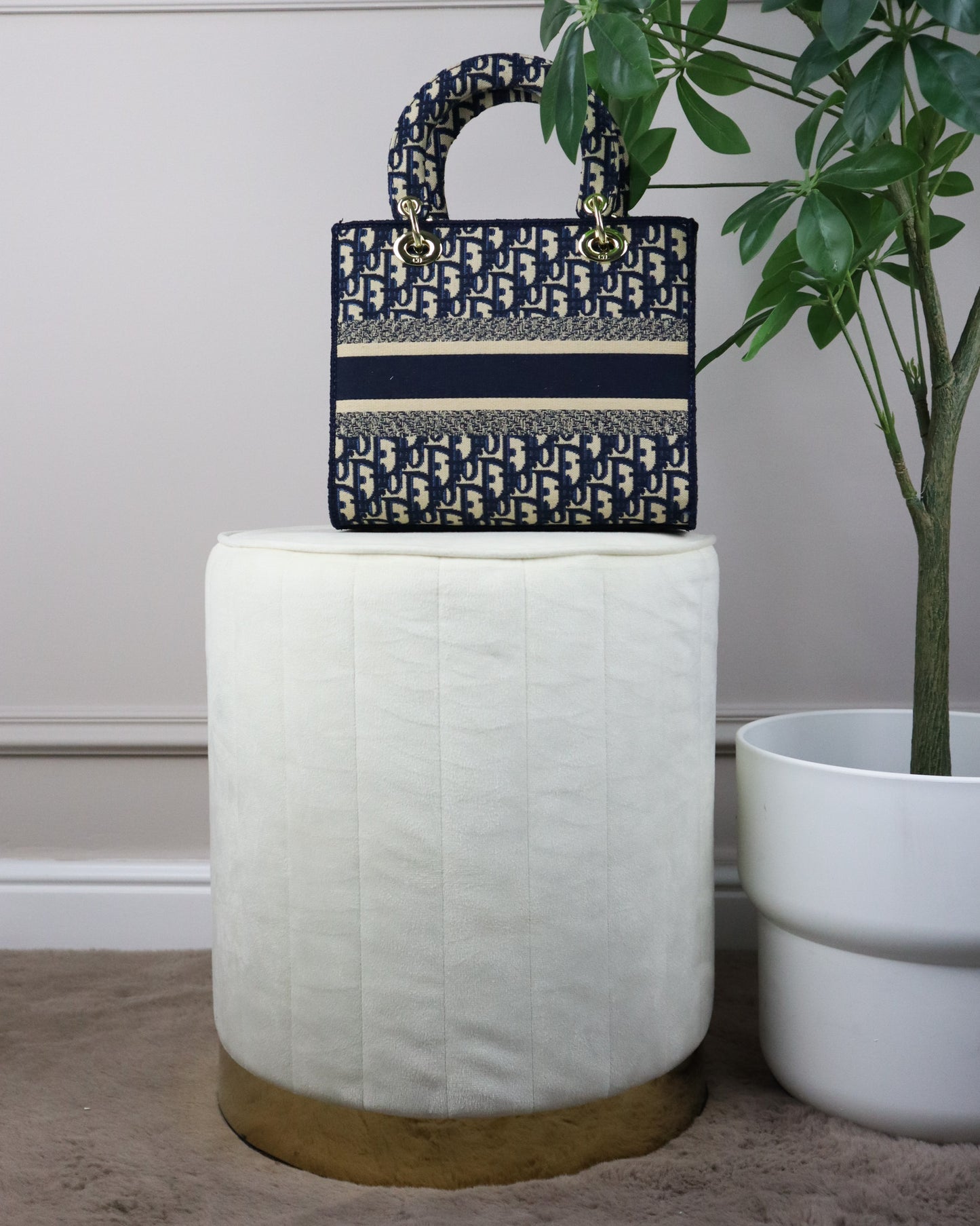 DIOR Borsa media Lady D-Lite Ricamo Plan de Paris blu e beige