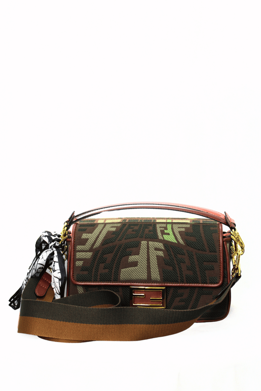 FENDI Borsa Baguette Vertigo in canvas con logo FF