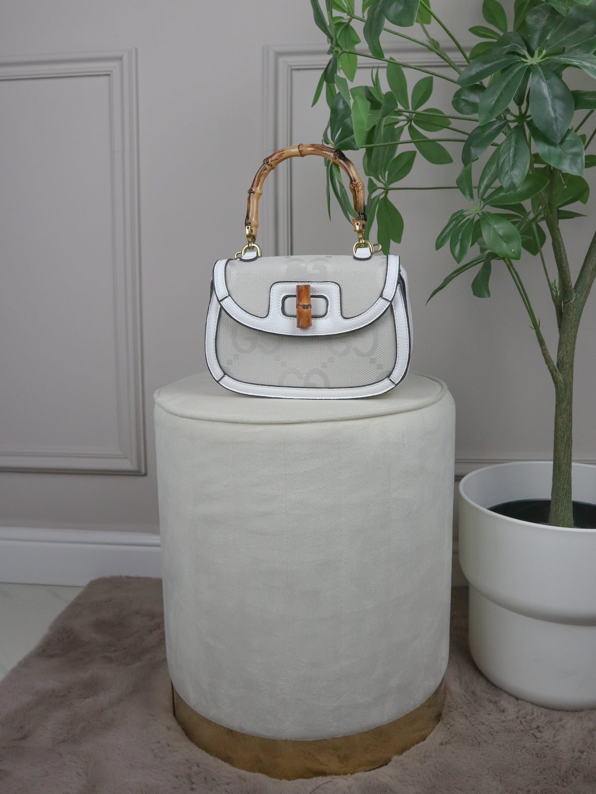 GUCCI Borsa Tote In Bambù bianca