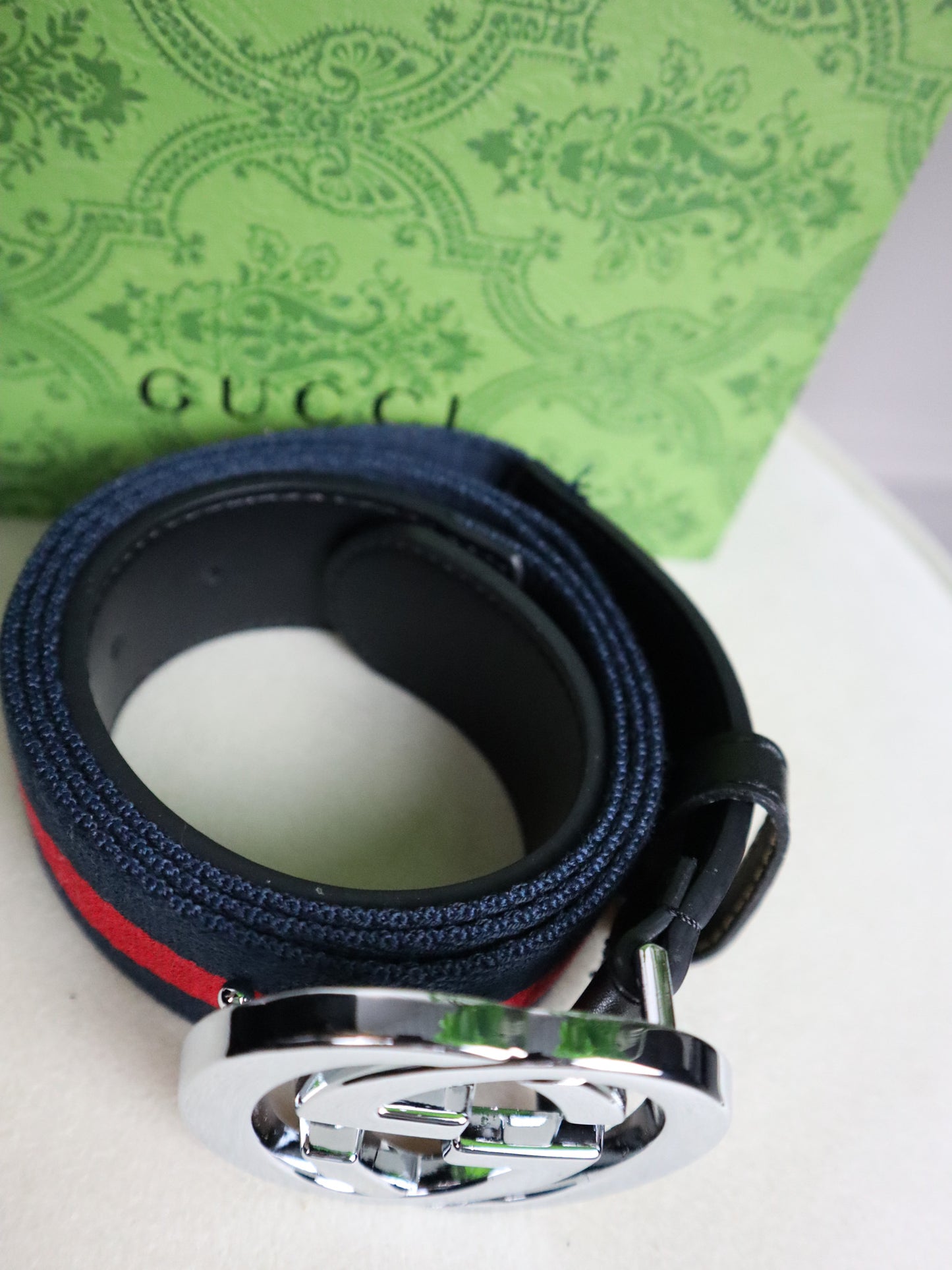 GUCCI Cintura multicolor blu fibbia argento