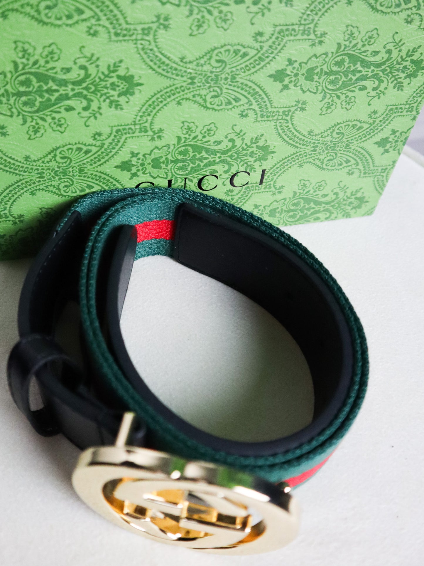 GUCCI Cintura multicolor verde fibbia oro