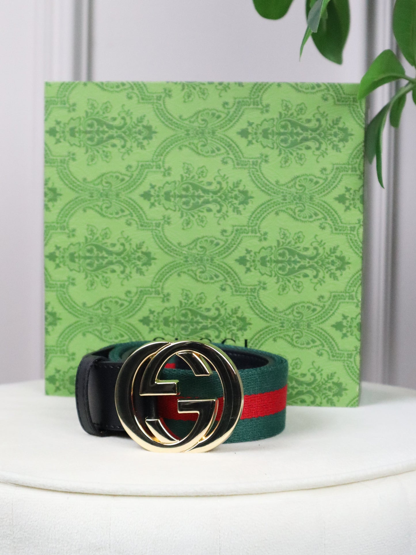 GUCCI Cintura multicolor verde fibbia oro