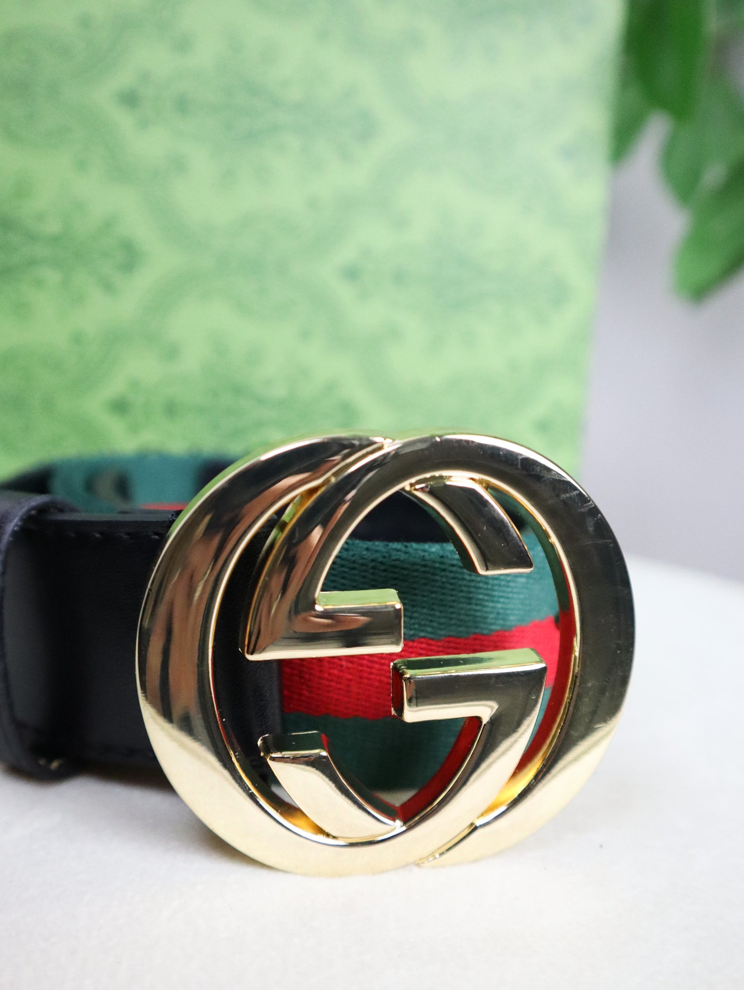 GUCCI Cintura multicolor verde fibbia oro