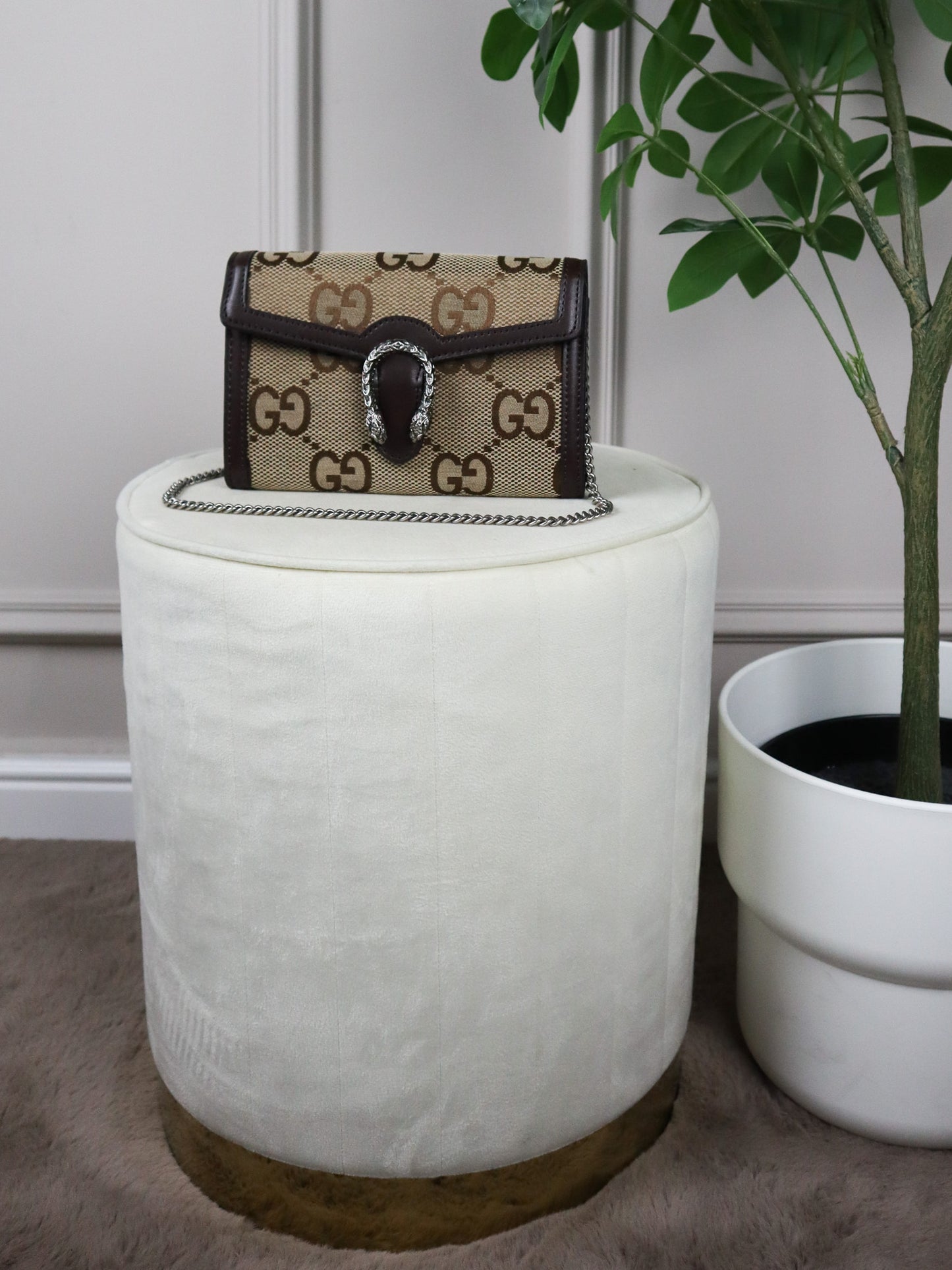 GUCCI Sac mini Dionysus cuir et toile GG marrone