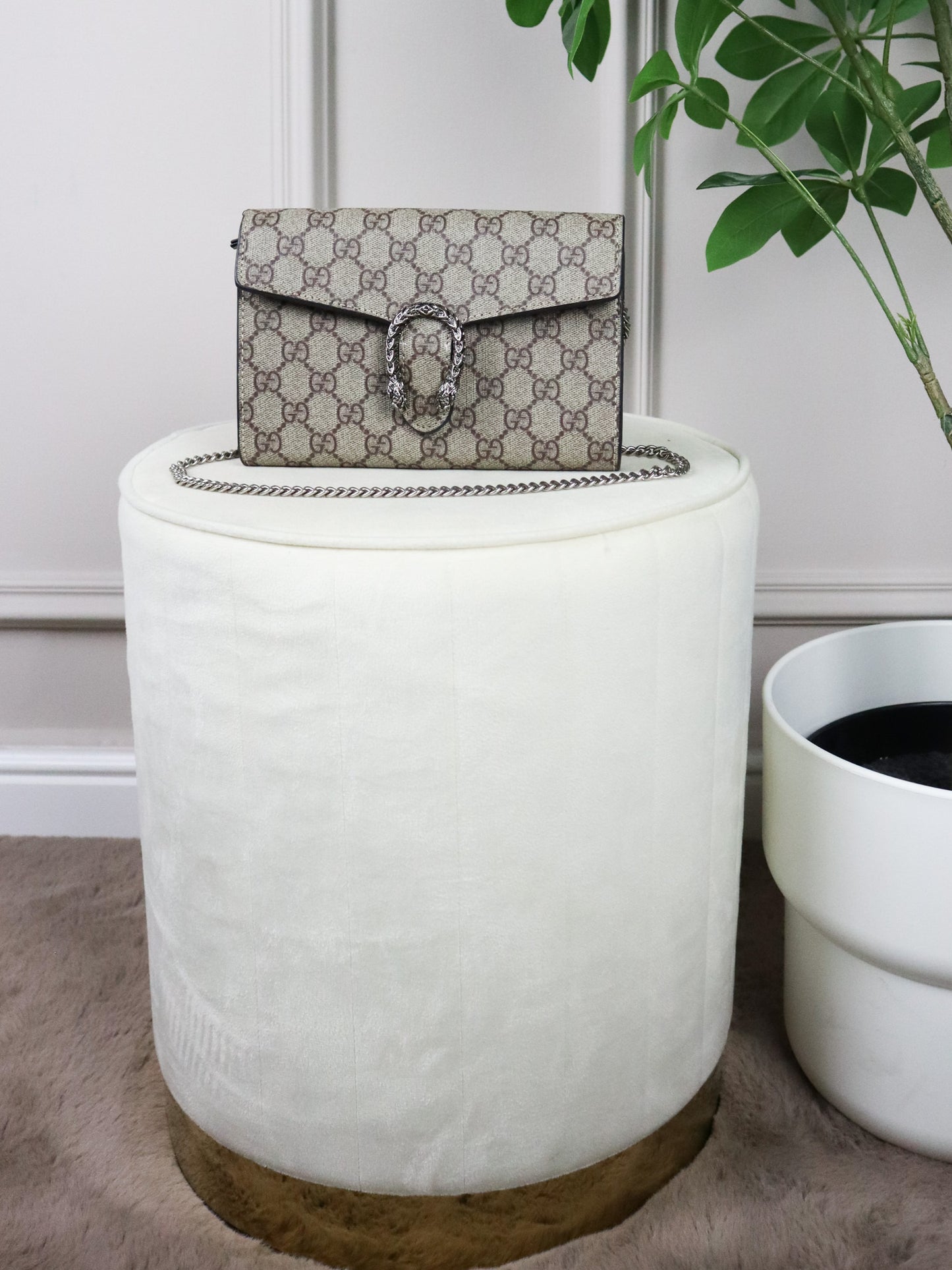GUCCI Sac mini Dionysus cuir et toile GG marrone scuro