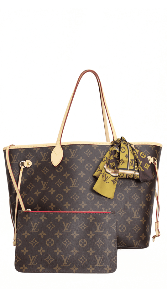 Louis Vuitton borsa a spalla Neverfull GM in tela Monogram con foulard