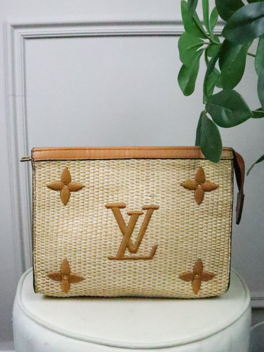 Louis Vuitton Raffia Monogram Giant Toiletry Pouch 26 Tan