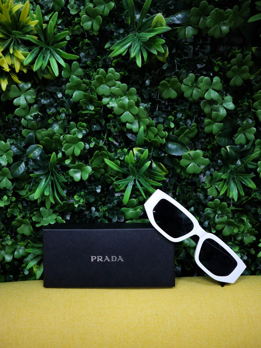 PRADA Occhiali sole rettangolari geometrici bianchi