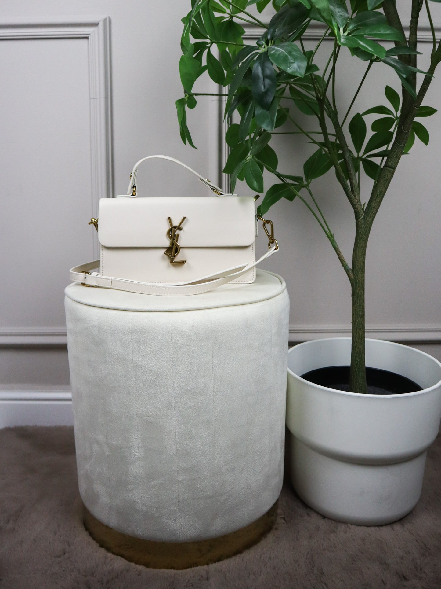 SAINT LAURENT Borsa a spalla Sunset Medium bianca