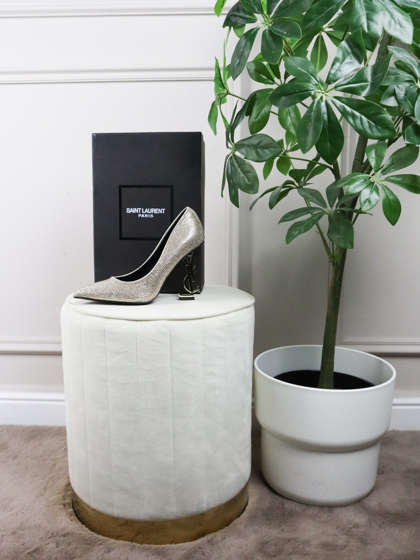 SAINT LAURENT Scarpetta argento con paillette