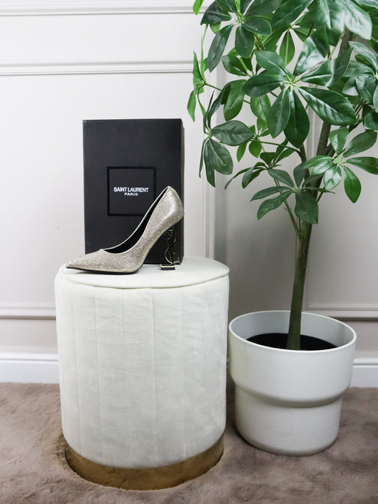 SAINT LAURENT Scarpetta argento con paillette