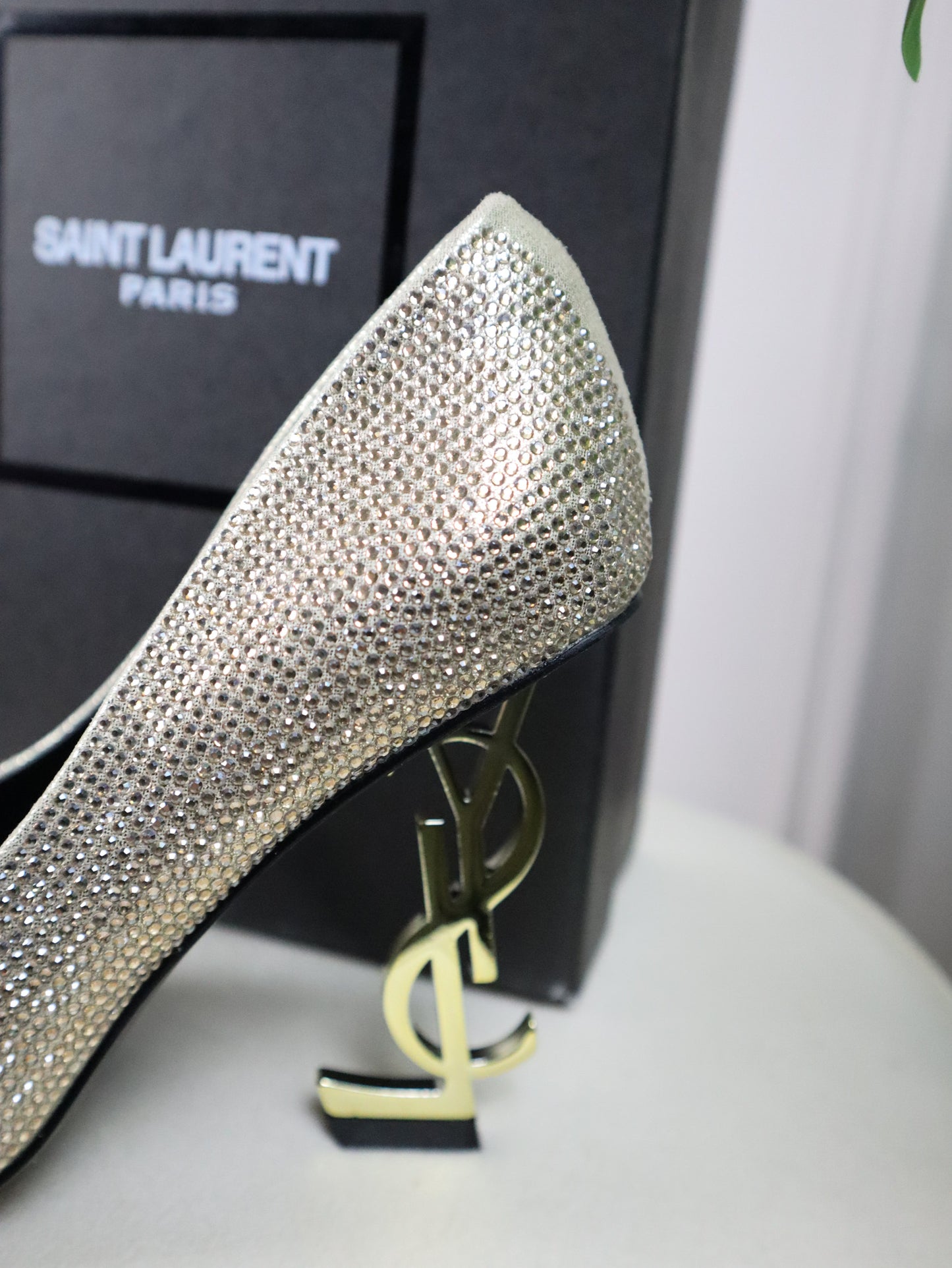 SAINT LAURENT Scarpetta argento con paillette