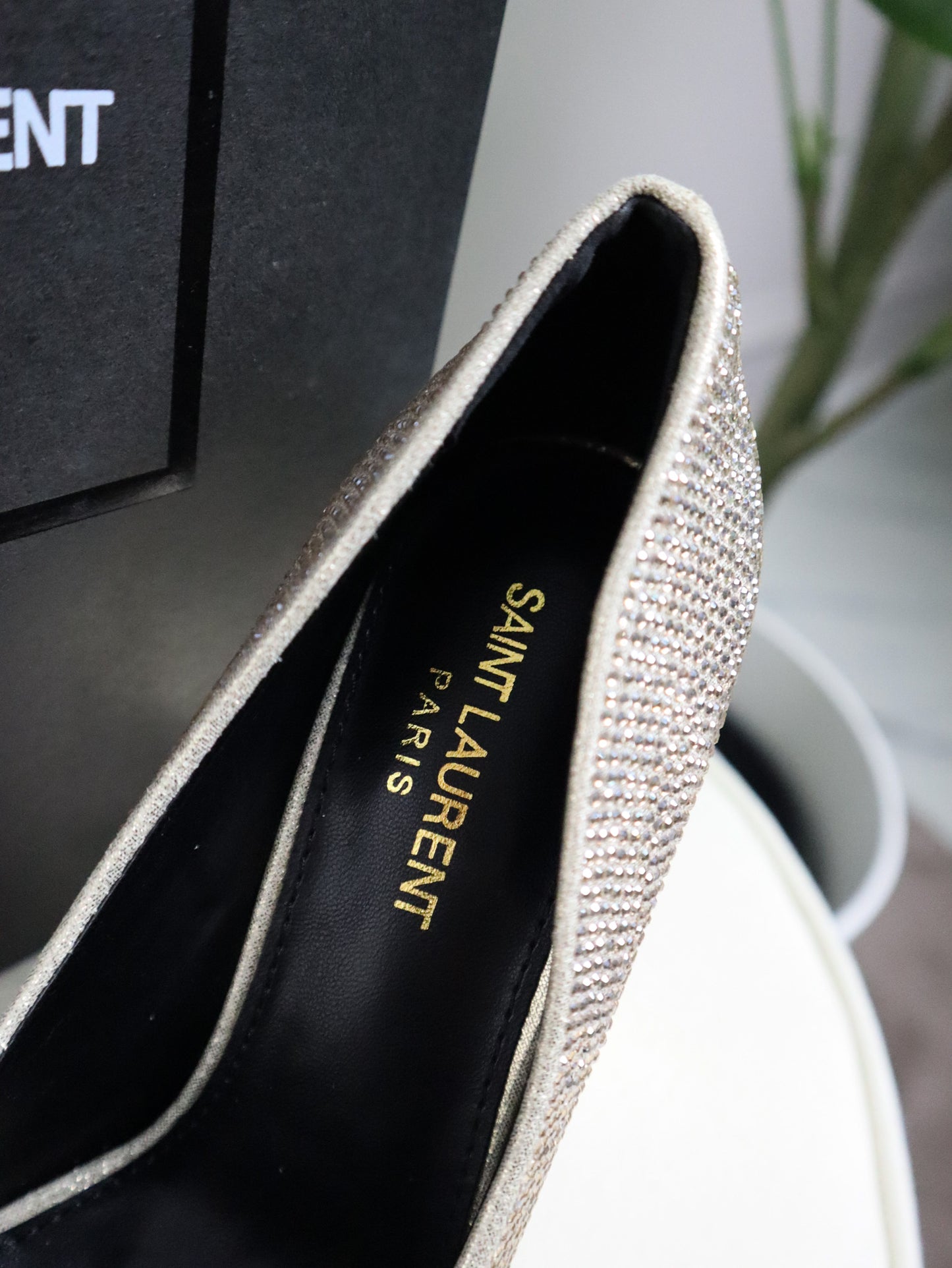 SAINT LAURENT Scarpetta argento con paillette