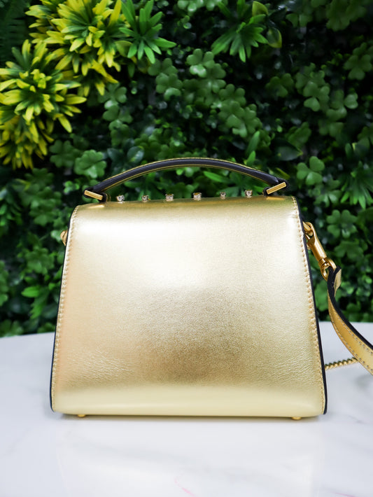 VALENTINO Borsa a mano mini Vsling con strass gold
