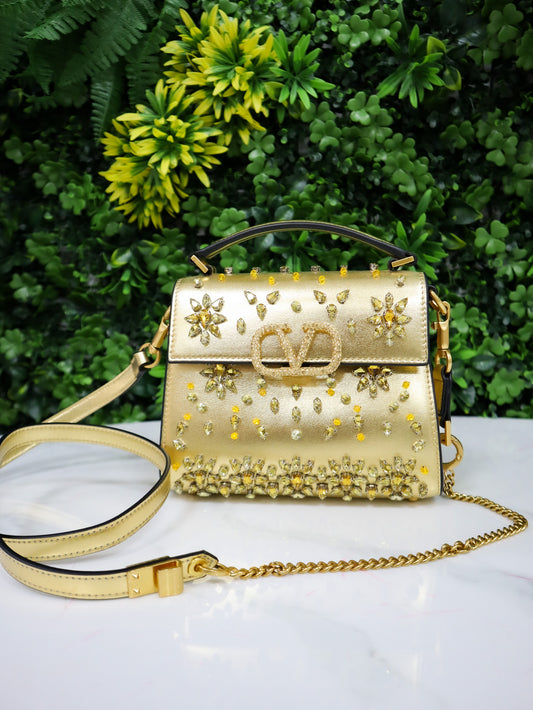 VALENTINO Borsa a mano mini Vsling con strass gold