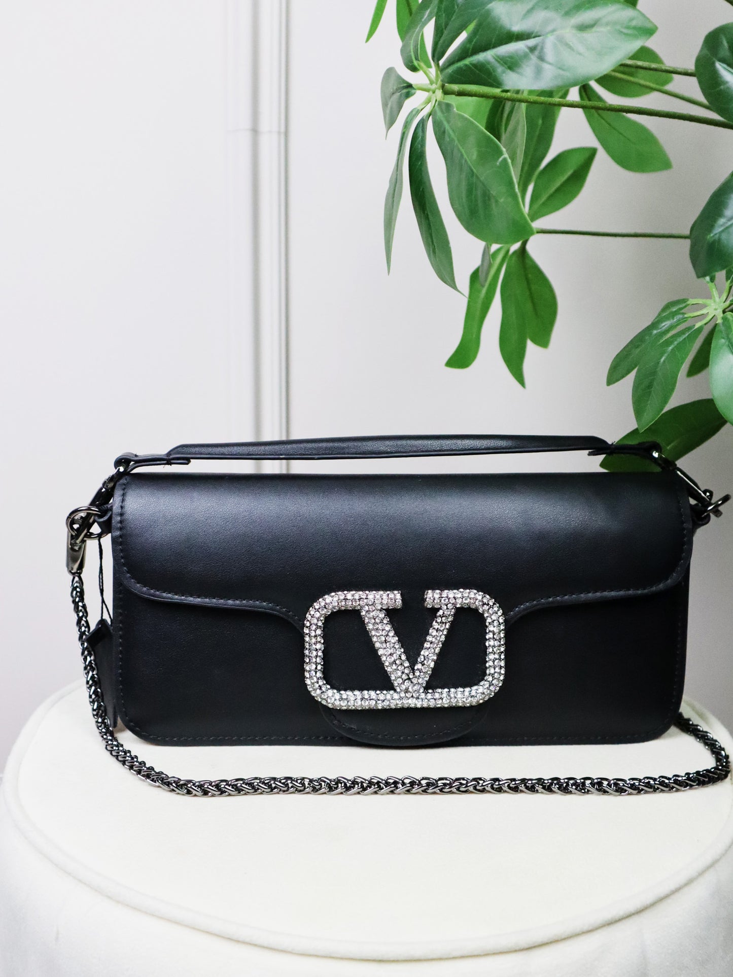 VALENTINO Borsa VLogo Signature nera con strass