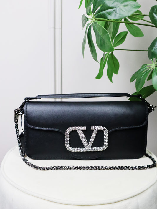 VALENTINO Borsa VLogo Signature nera con strass