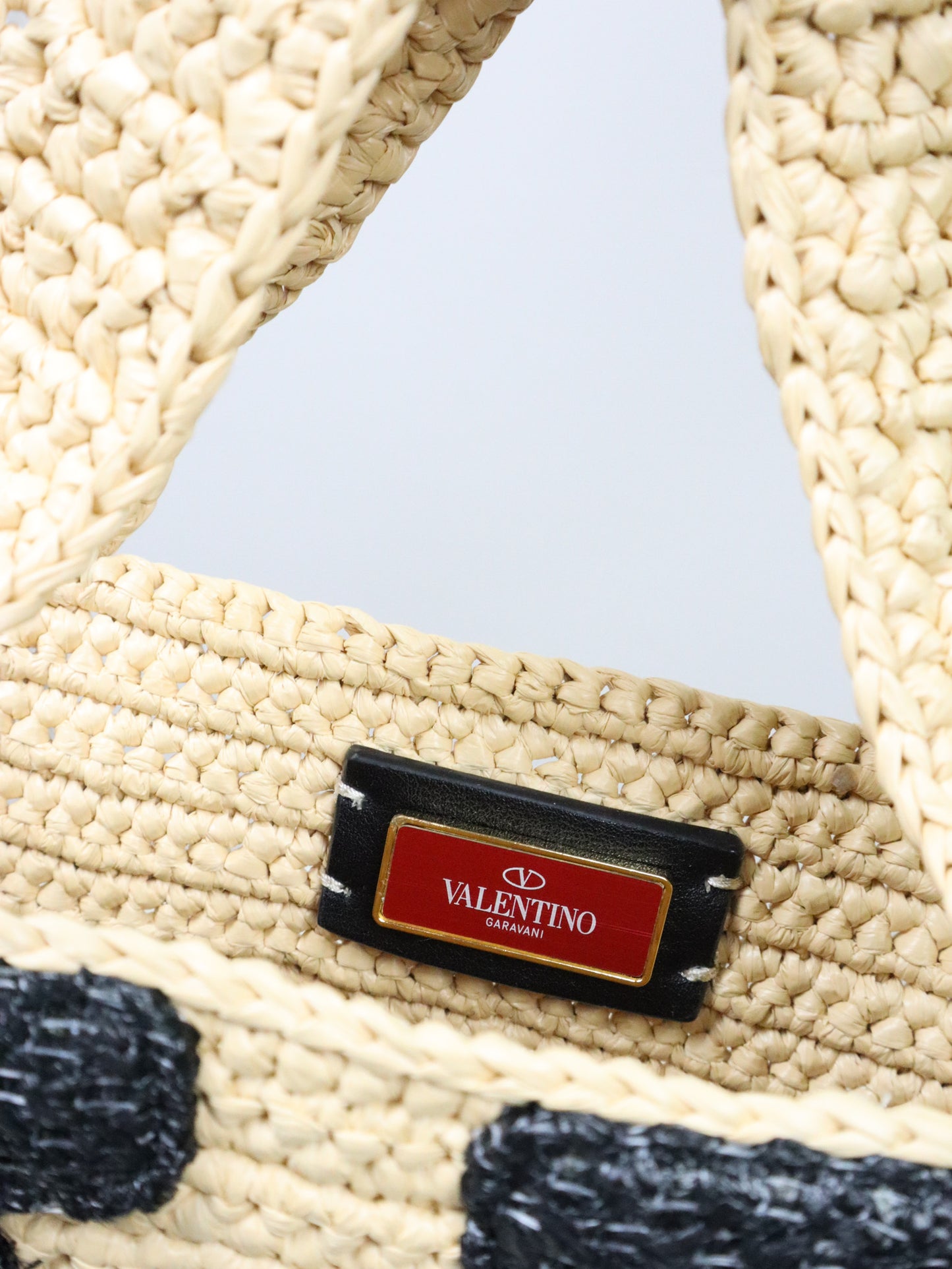 VALENTINO Borsa VLogo raffia tote beige