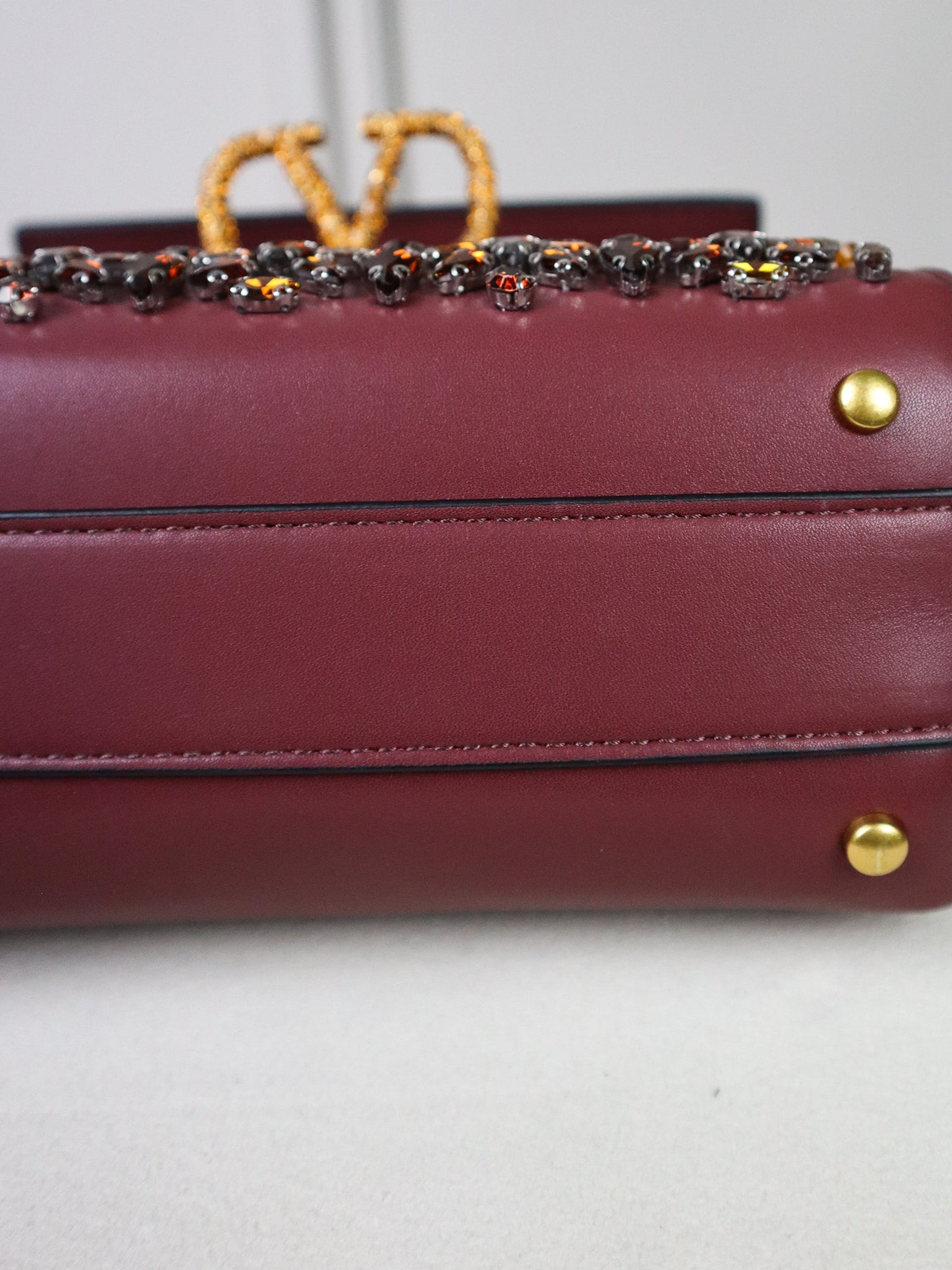 VALENTINO Borsa a mano mini Vsling bordeaux con strass