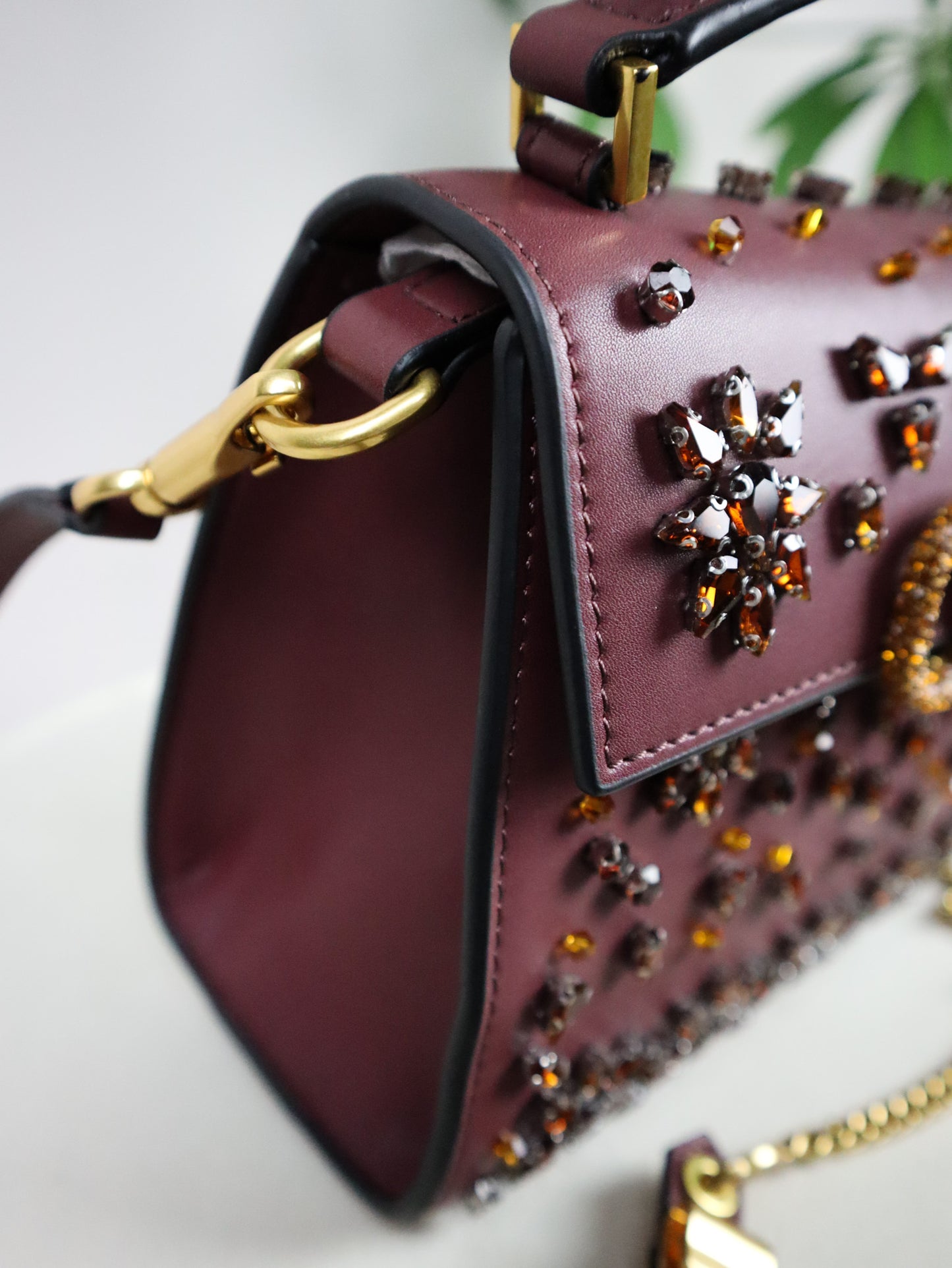 VALENTINO Borsa a mano mini Vsling bordeaux con strass