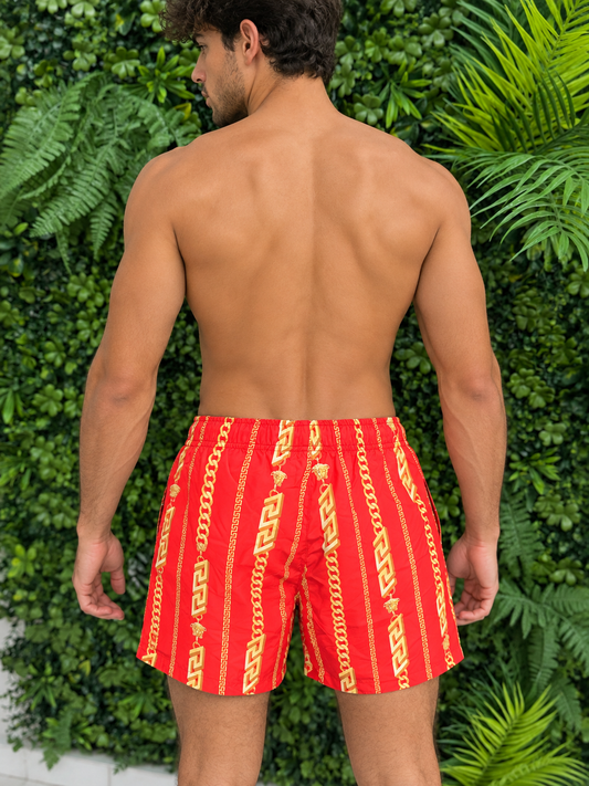 Versace Chain Swim Shorts Red