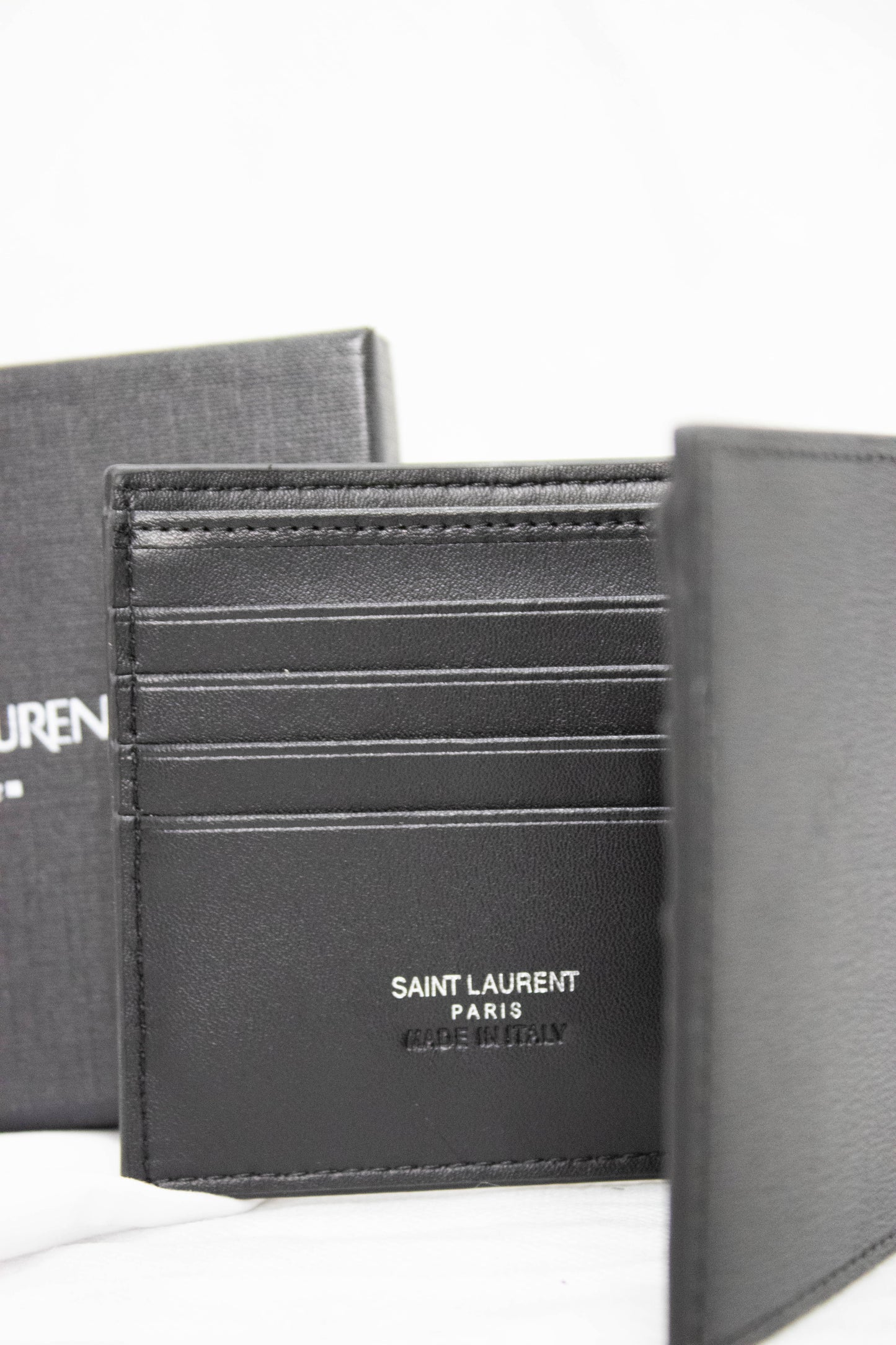 YSL Shine Black Leather Wallet nero